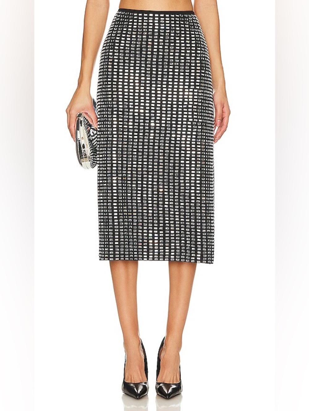 WeWoreWhat‎ Geo Crystal Midi Skirt Black Embellished WWB80-01 Size Small NWT